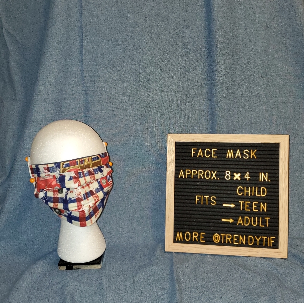 Patriotic Vintage Cars and Trucks Face Covering Mask Shield Washable Reu…